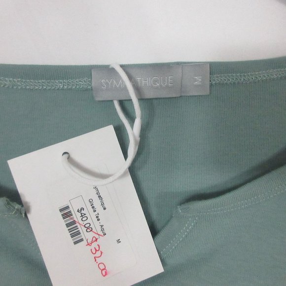 sympathique crop top Medium Gisela Tee aqua Long Sleeve women's M top NEW - Picture 2 of 6